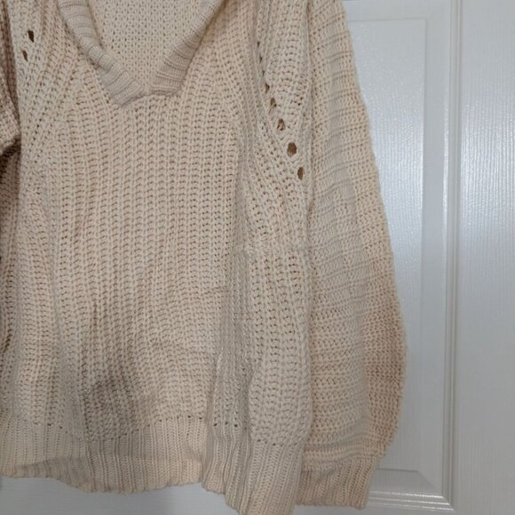 Uniq by Litz Ribbed V Neck Sweater Womens Size Medium/Large Cream Oversized Knit - Picture 4 of 11
